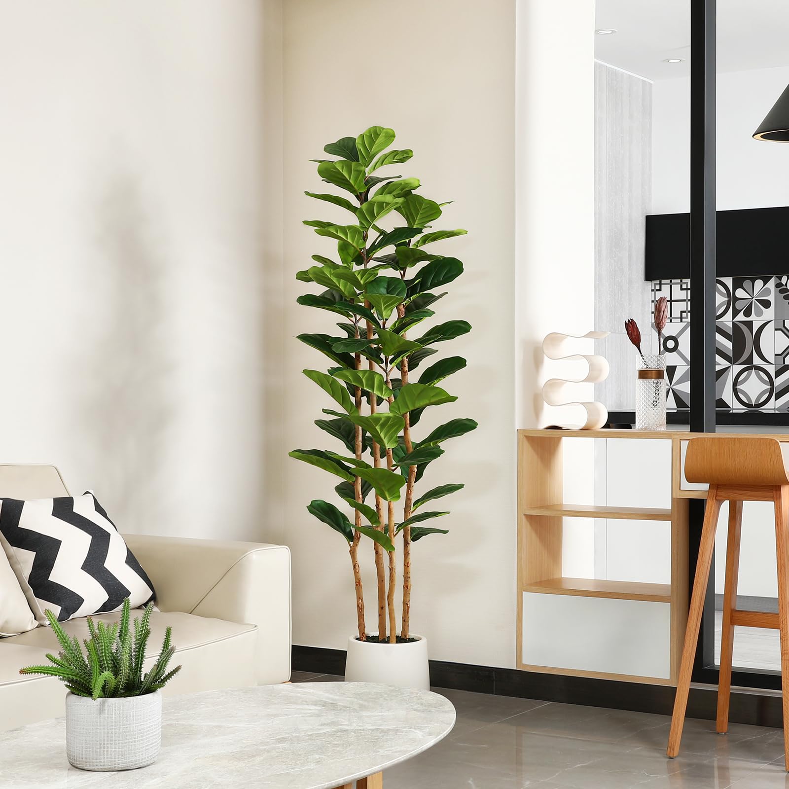 Fiddle Leaf Fig - ต้นไม้ฟิกเลฟฟิลด์ประดิษฐ์ พร้อมกระถางสีขาว ความสูง 5 ฟุต/6 ฟุต/7