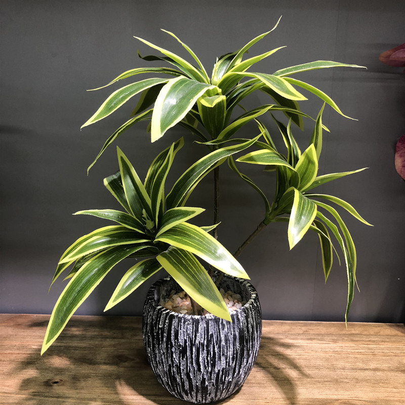 Snake Plant - 35ซม.3ส้อมประดิษฐ์เดสก์ท็อปปลอมพืชสีเขียวปาล์มต้นไม้ Bunch ดอกไม้วัสดุสำนักงานห้องนั่งเล่นคริสต์มาส decor