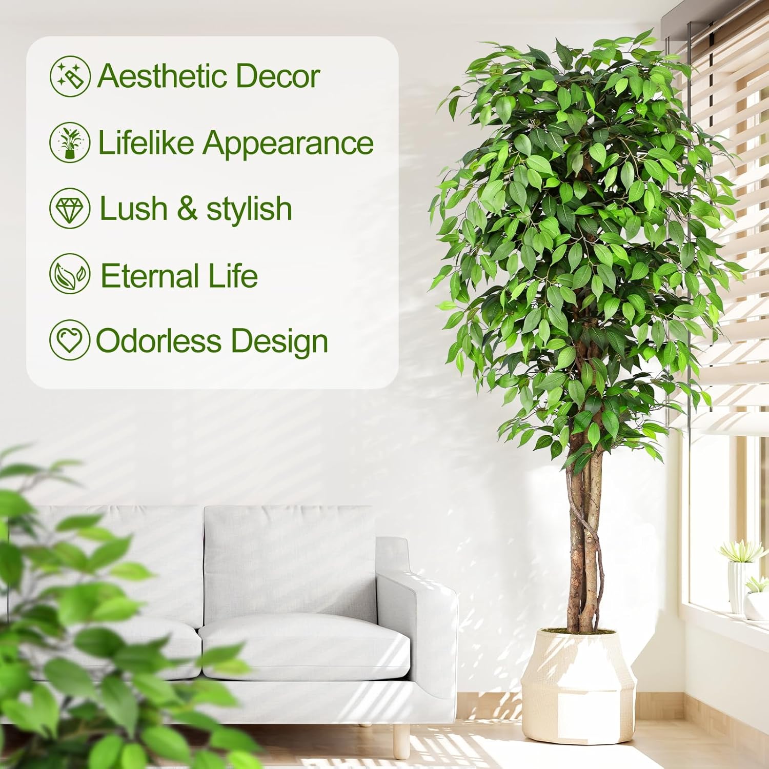 ต้นไทรประดิษฐ์เสมือนจริงพร้อมล - Fiddle Leaf Fig บทวิจารณ์และราคา