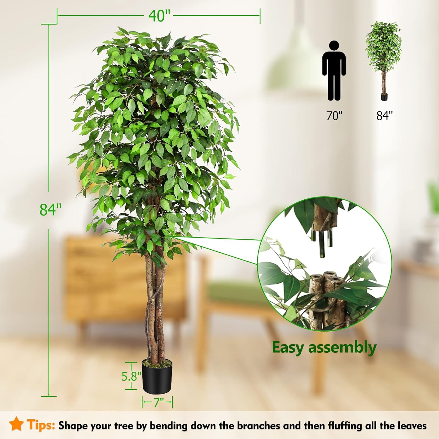 ต้นไทรประดิษฐ์เสมือนจริงพร้อมล - Fiddle Leaf Fig บทวิจารณ์และราคา