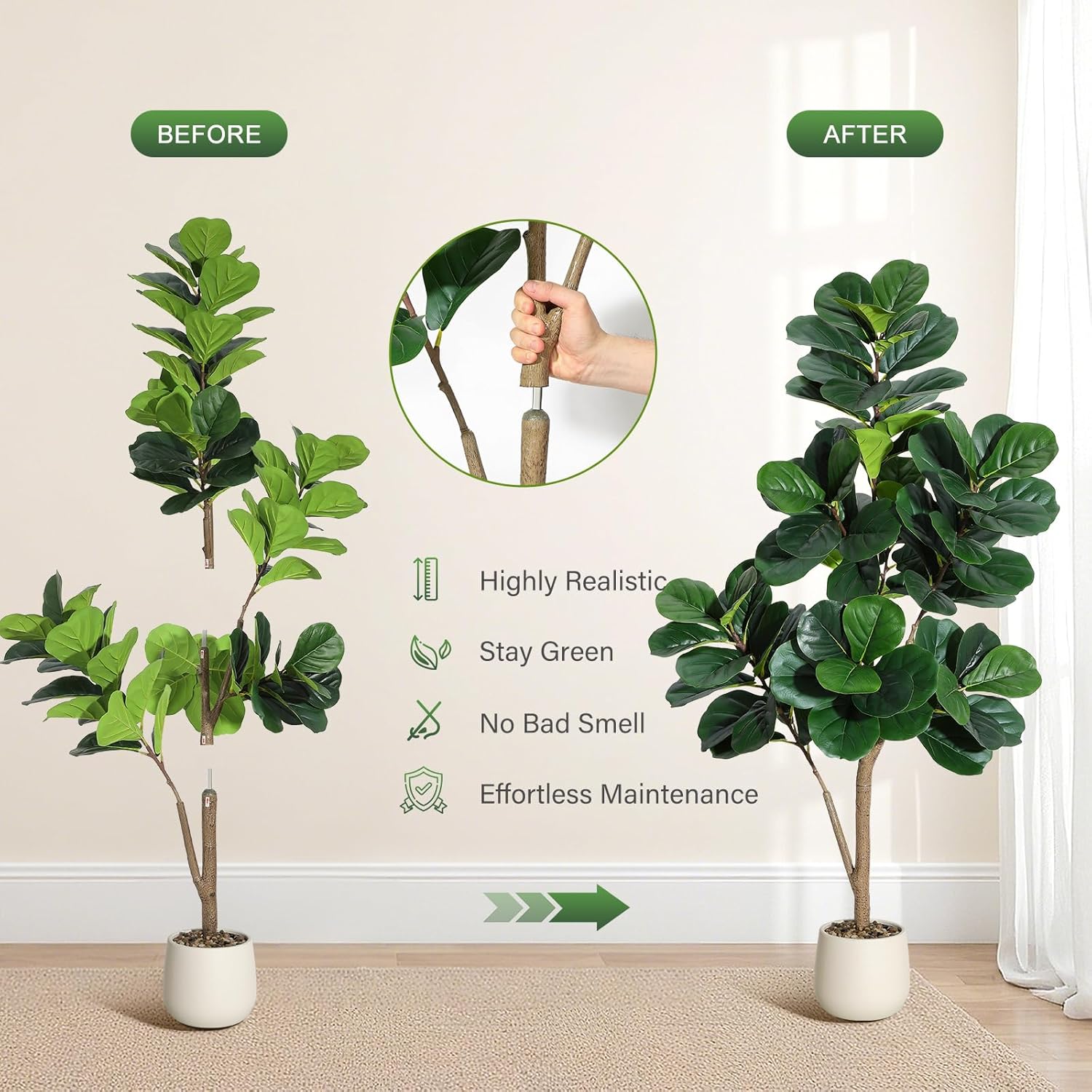 ต้นไม้ปลอมแบบใบฟิคัส ลิราต้า ข - Fiddle Leaf Fig บทวิจารณ์และราคา